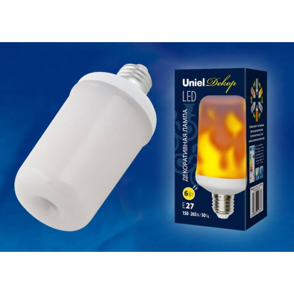 Лампа светодиодная декоративная Uniel E27 6W матовая LED-L60-6W/FLAME/E27/FR PLD01WH UL-00003360 Лампа светодиодная декоративная Uniel E27 6W матовая LED-L60-6W/FLAME/E27/FR PLD01WH UL-00003360