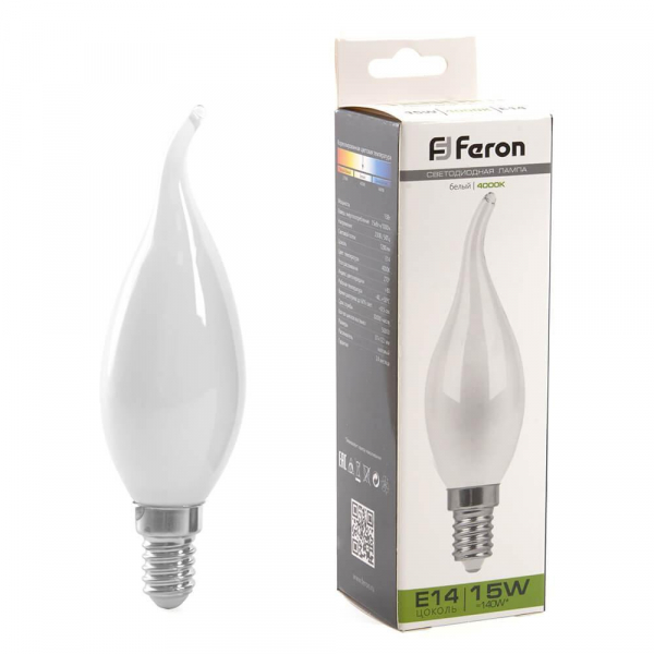 Лампа светодиодная Feron E14 15W 4000K Свеча на ветру Матовая 38262 Лампа светодиодная Feron E14 15W 4000K Свеча на ветру Матовая 38262