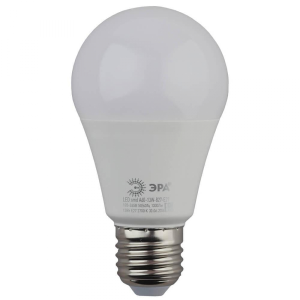 Лампа светодиодная ЭРА E27 13W 2700K матовая LED A60-13W-827-E27 Б0020536 Лампа светодиодная ЭРА E27 13W 2700K матовая LED A60-13W-827-E27 Б0020536