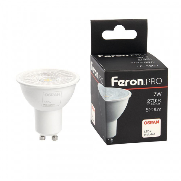 Лампа светодиодная Feron GU10 7W 2700K матовая LB-1607 38176 Лампа светодиодная Feron GU10 7W 2700K матовая LB-1607 38176