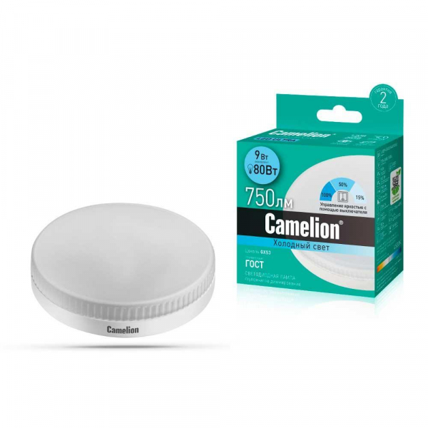 Лампа светодиодная Camelion GX53 9W 4500K LED9-GX53/845/GX53 14730 Лампа светодиодная Camelion GX53 9W 4500K LED9-GX53/845/GX53 14730