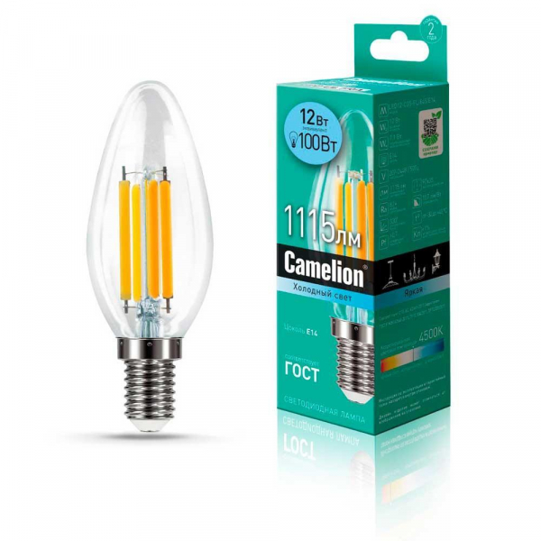 Лампа светодиодная Camelion E14 12W 4500K LED12-C35-FL/845/E14 13709 Лампа светодиодная Camelion E14 12W 4500K LED12-C35-FL/845/E14 13709