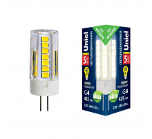 Лампа светодиодная Uniel G4 5W 3000K прозрачная LED-JC-220/5W/3000K/G4/CL GLZ09TR UL-00006744