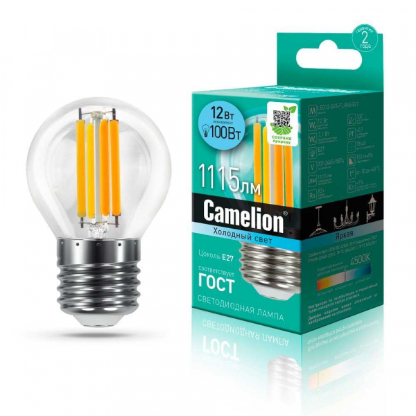 Лампа светодиодная Camelion E27 12W 4500K LED12-G45-FL/845/E27 13715 Лампа светодиодная Camelion E27 12W 4500K LED12-G45-FL/845/E27 13715
