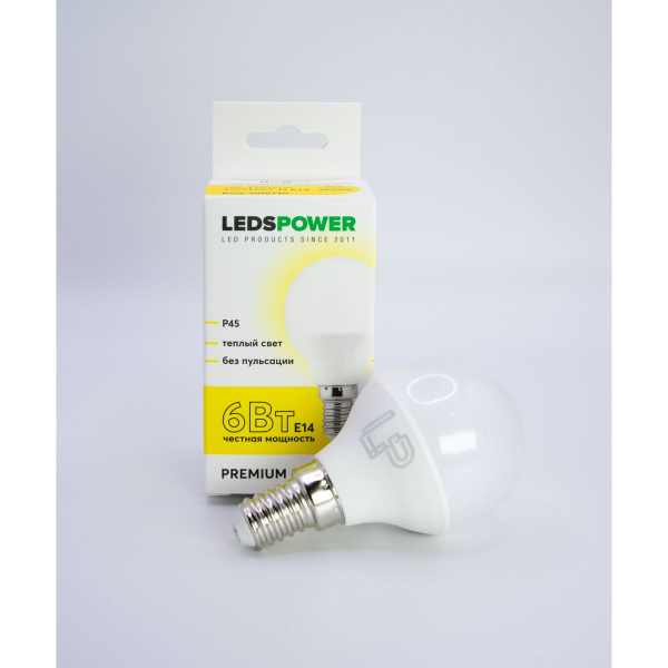 Светодиодная лампа LEDS POWER P45 E14 6Вт 3000К 006710 Светодиодная лампа LEDS POWER P45 E14 6Вт 3000К 006710