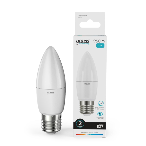 Лампа светодиодная Gauss E27 12W 4100K матовая 30222