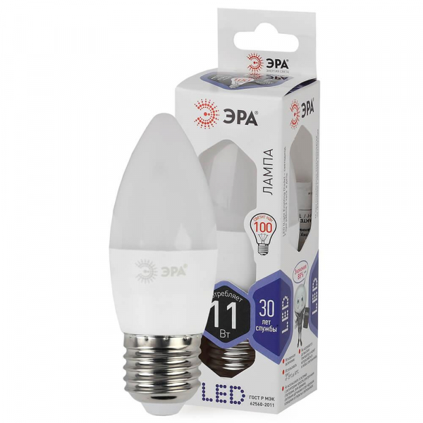 Лампа светодиодная ЭРА E27 11W 6000K матовая LED B35-11W-860-E27 Б0032985 Лампа светодиодная ЭРА E27 11W 6000K матовая LED B35-11W-860-E27 Б0032985