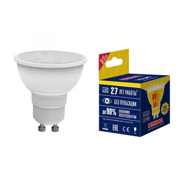 Лампа светодиодная GU10 10W 3000K матовая LED-JCDR-10W/WW/GU10/NR UL-00003842 Лампа светодиодная GU10 10W 3000K матовая LED-JCDR-10W/WW/GU10/NR UL-00003842