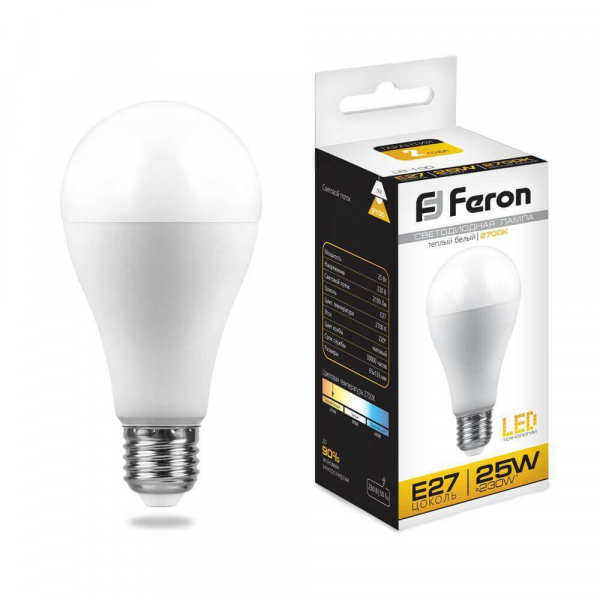 Лампа светодиодная Feron E27 25W 2700K Шар Матовая LB-100 25790 Лампа светодиодная Feron E27 25W 2700K Шар Матовая LB-100 25790