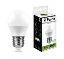 Лампа светодиодная Feron E27 5W 4000K Шар Матовая LB-38 25405 Лампа светодиодная Feron E27 5W 4000K Шар Матовая LB-38 25405