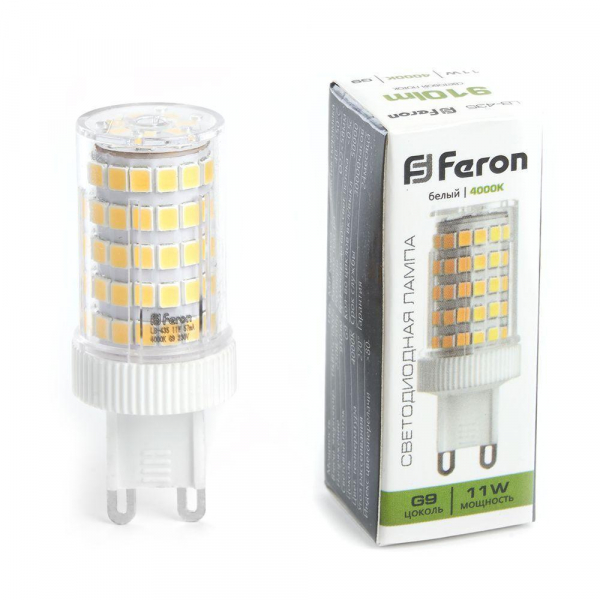 Лампа светодиодная Feron G9 11W 4000K прозрачная LB-435 38150 Лампа светодиодная Feron G9 11W 4000K прозрачная LB-435 38150