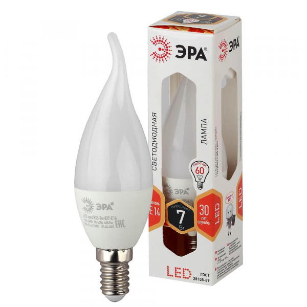 Лампа светодиодная ЭРА E14 7W 2700K матовая LED BXS-7W-827-E14 Б0028482 Лампа светодиодная ЭРА E14 7W 2700K матовая LED BXS-7W-827-E14 Б0028482