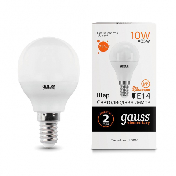 Лампа светодиодная Gauss E14 10W 3000K матовая 53110 Лампа светодиодная Gauss E14 10W 3000K матовая 53110