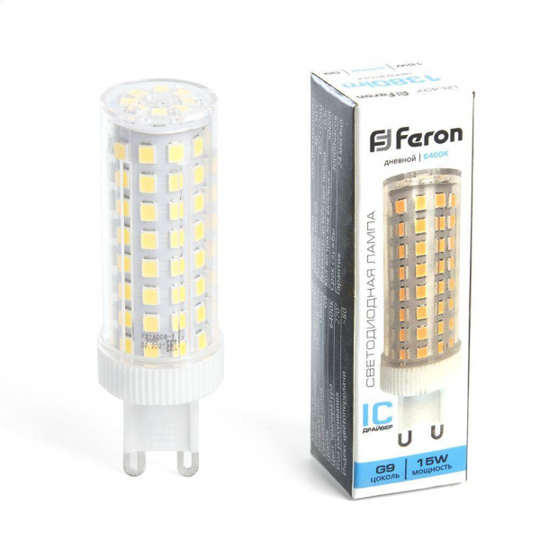 Лампа светодиодная Feron G9 15W 6400K прозрачная LB-437 38214 Лампа светодиодная Feron G9 15W 6400K прозрачная LB-437 38214