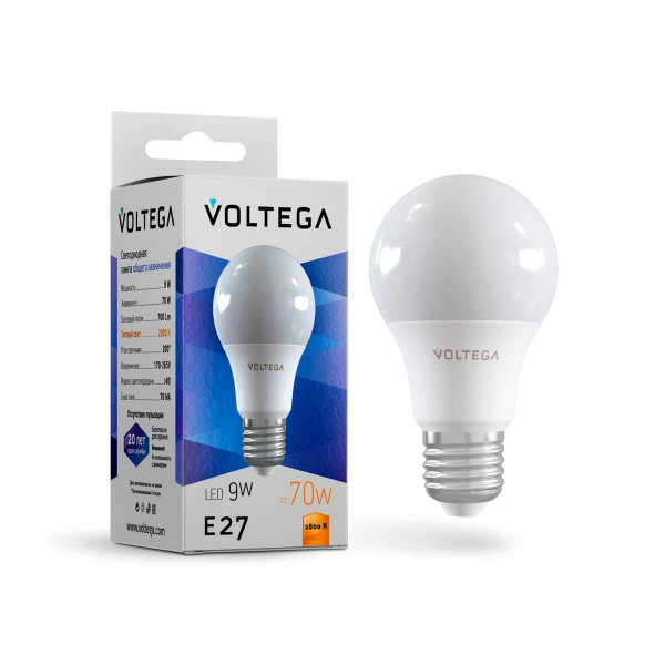 Лампа светодиодная Voltega E27 9W 2800К матовая VG2-A2E27warm9W 8343 Лампа светодиодная Voltega E27 9W 2800К матовая VG2-A2E27warm9W 8343