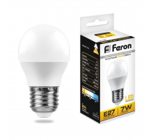 Лампа светодиодная Feron E27 7W 2700K Шар Матовая LB-95 25481 Лампа светодиодная Feron E27 7W 2700K Шар Матовая LB-95 25481
