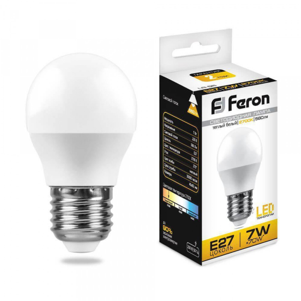 Лампа светодиодная Feron E27 7W 2700K Шар Матовая LB-95 25481 Лампа светодиодная Feron E27 7W 2700K Шар Матовая LB-95 25481