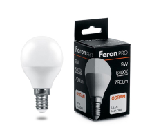 Лампа светодиодная Feron Pro E14 9W 6400K матовая LB-1409 38079