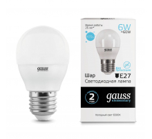 Лампа светодиодная Gauss E27 6W 6500K матовая 53236