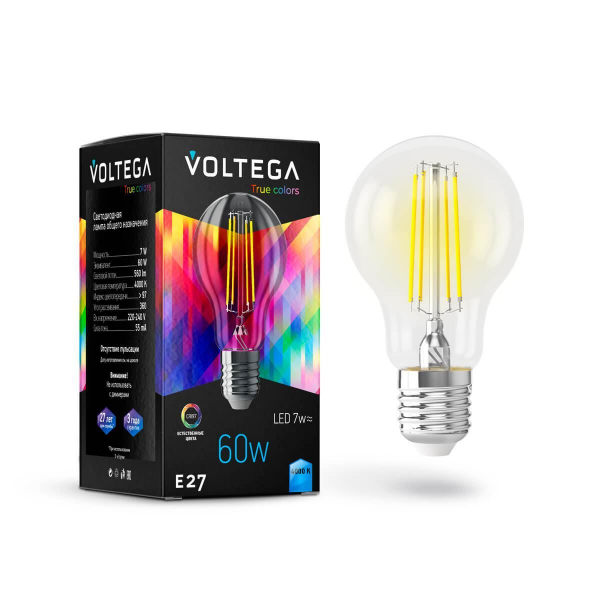 Лампа светодиодная Voltega E27 7W 4000K прозрачная VG10-A60E27cold7W-FHR 7155 Лампа светодиодная Voltega E27 7W 4000K прозрачная VG10-A60E27cold7W-FHR 7155