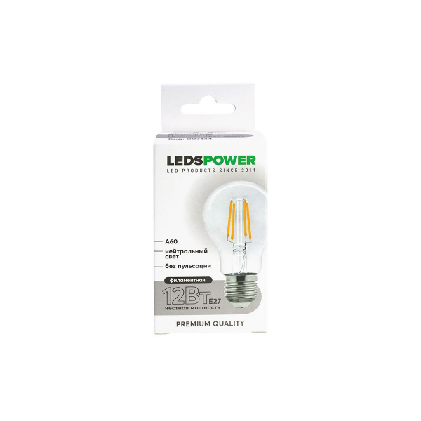 Светодиодная лампа LEDS POWER Filament A60 E27 12Вт 4000К 007144 Светодиодная лампа LEDS POWER Filament A60 E27 12Вт 4000К 007144