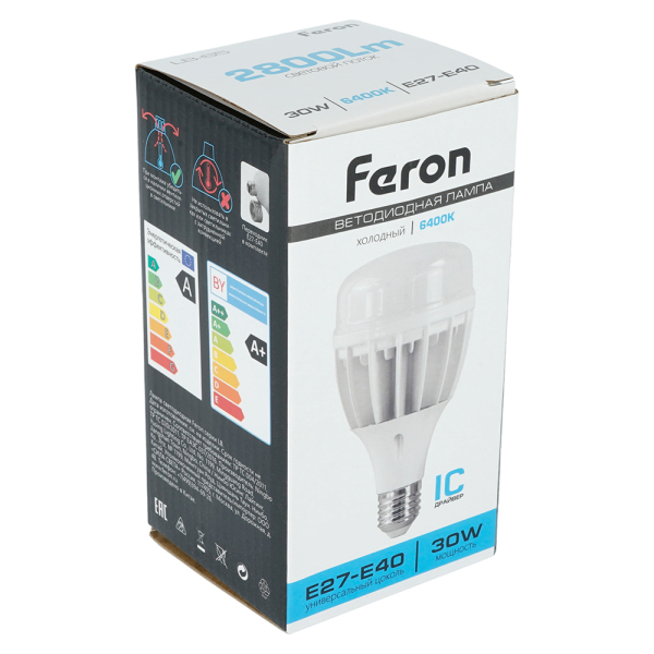Лампа светодиодная Feron E27-E40 30W 6400K Цилиндр Матовая LB-65 25537