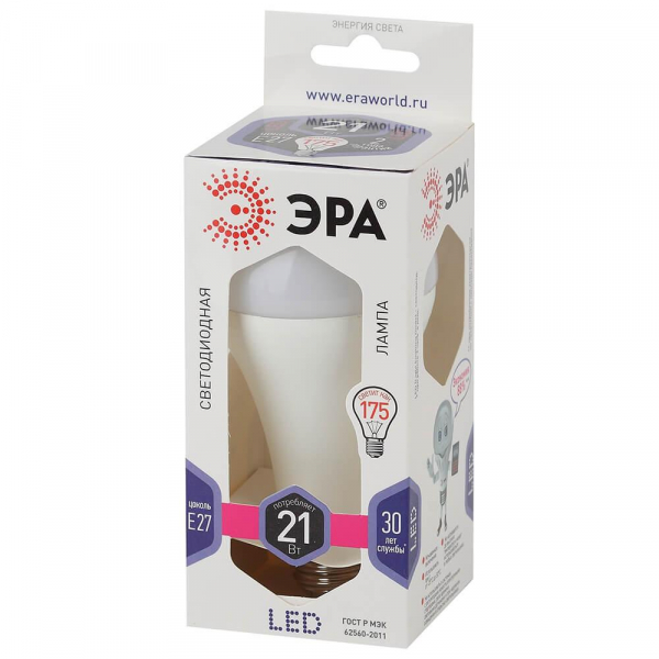 Лампа светодиодная ЭРА E27 21W 6000K матовая LED A65-21W-860-E27 Б0035333 Лампа светодиодная ЭРА E27 21W 6000K матовая LED A65-21W-860-E27 Б0035333