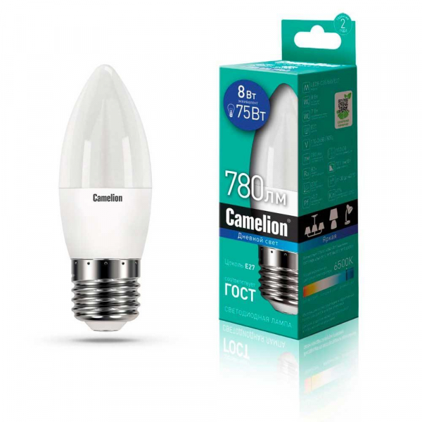 Лампа светодиодная Camelion E27 8W 6500K LED8-C35/865/E27 13372 Лампа светодиодная Camelion E27 8W 6500K LED8-C35/865/E27 13372