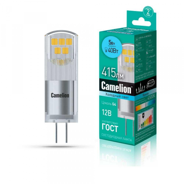Лампа светодиодная Camelion G4 5W 4500K LED5-G4-JC-NF/845/G4 13750 Лампа светодиодная Camelion G4 5W 4500K LED5-G4-JC-NF/845/G4 13750