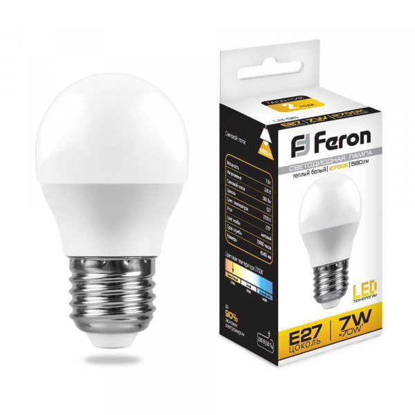 Лампа светодиодная Feron E27 7W 6400K Шар Матовая LB-95 25483 Лампа светодиодная Feron E27 7W 6400K Шар Матовая LB-95 25483