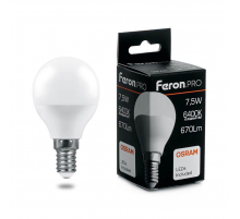 Лампа светодиодная Feron E14 7,5W 6400K матовая LB-1407 38073 Лампа светодиодная Feron E14 7,5W 6400K матовая LB-1407 38073
