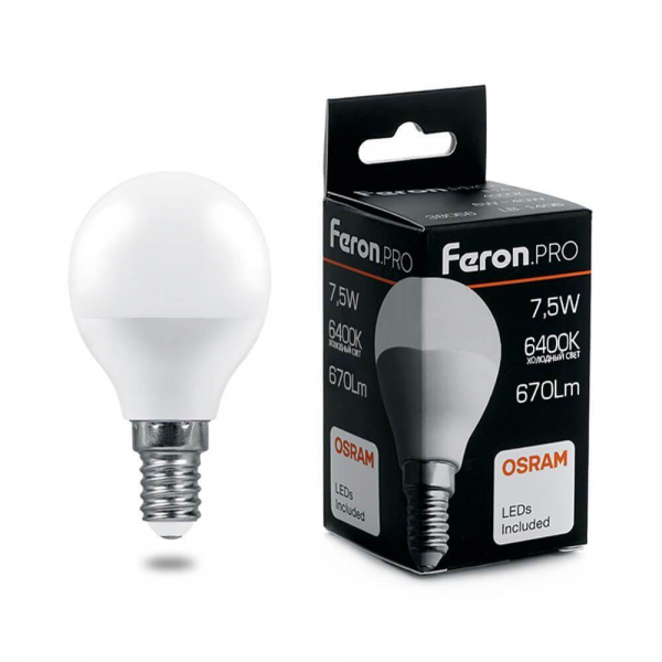Лампа светодиодная Feron E14 7,5W 6400K матовая LB-1407 38073 Лампа светодиодная Feron E14 7,5W 6400K матовая LB-1407 38073