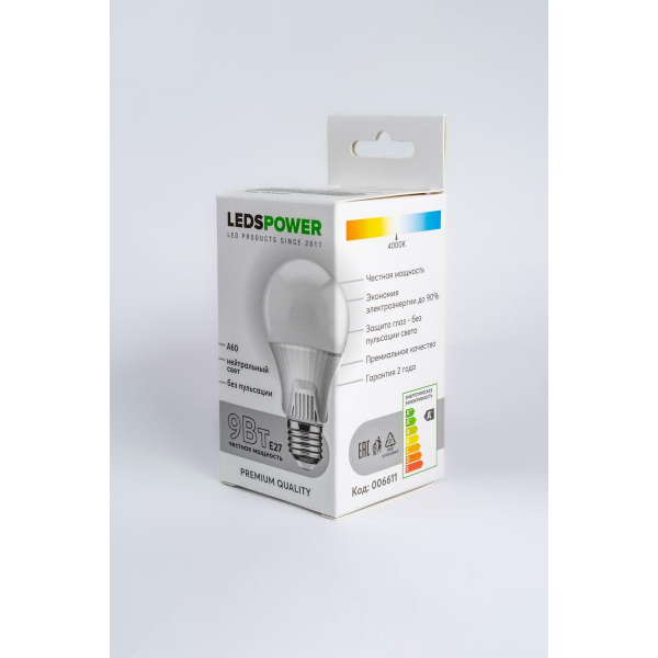 Светодиодная лампа LEDS POWER A60 E27 9Вт 4000К 006611 Светодиодная лампа LEDS POWER A60 E27 9Вт 4000К 006611