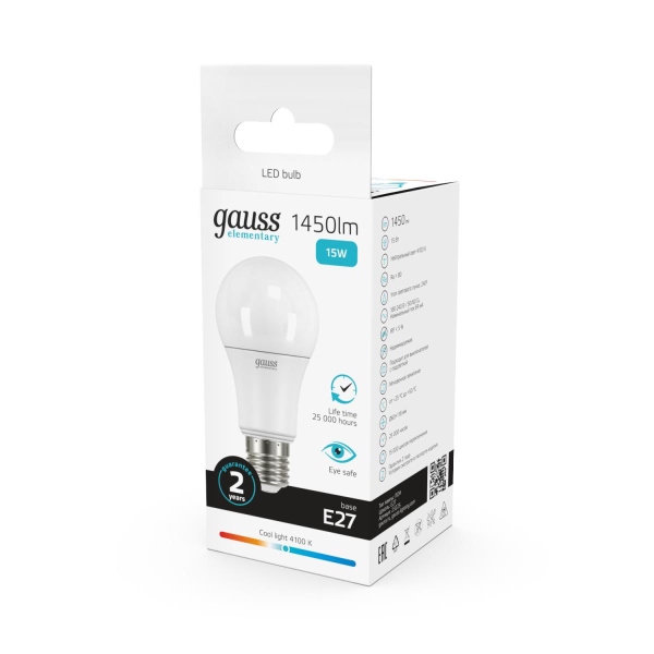 Лампа светодиодная Gauss E27 15W 4100K матовая 23225
