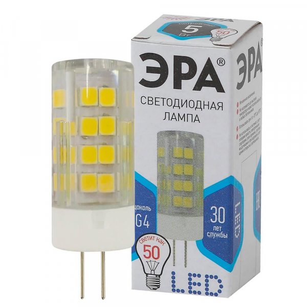 Лампа светодиодная ЭРА G4 5W 4000K прозрачная LED JC-5W-220V-CER-840-G4 Б0027858 Лампа светодиодная ЭРА G4 5W 4000K прозрачная LED JC-5W-220V-CER-840-G4 Б0027858