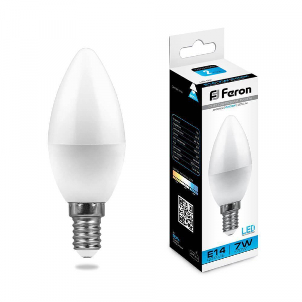 Лампа светодиодная Feron E14 7W 6400K Свеча Матовая LB-97 25477 Лампа светодиодная Feron E14 7W 6400K Свеча Матовая LB-97 25477