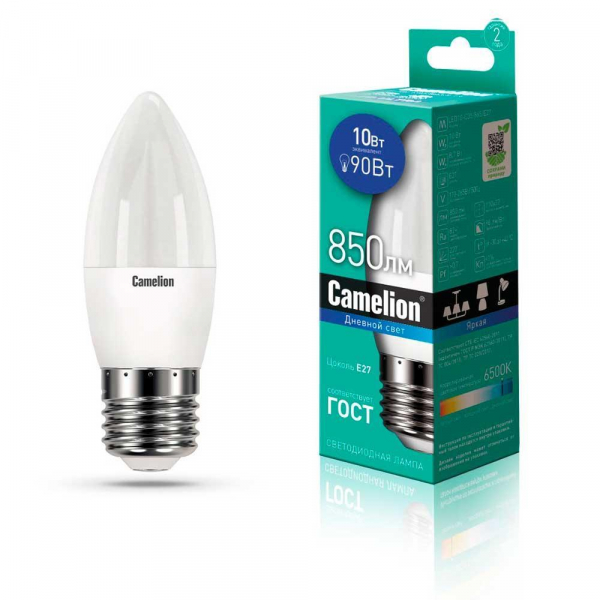 Лампа светодиодная Camelion E27 10W 6500K LED10-C35/865/E27 13564 Лампа светодиодная Camelion E27 10W 6500K LED10-C35/865/E27 13564