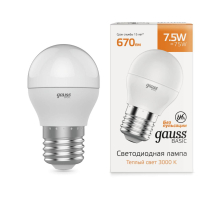 Лампа светодиодная Gauss E27 7,5W 3000К матовая 1053218