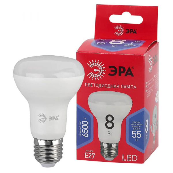 Лампа светодиодная ЭРА E27 8W 6500K матовая LED R63-8W-865-E27 R Б0045336 Лампа светодиодная ЭРА E27 8W 6500K матовая LED R63-8W-865-E27 R Б0045336