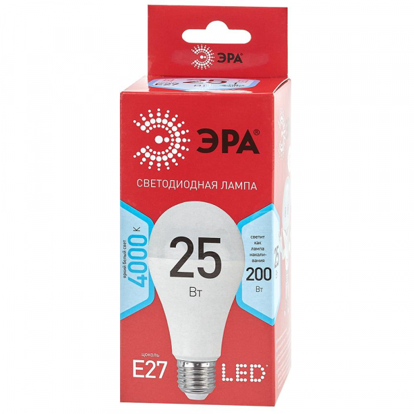 Лампа светодиодная ЭРА E27 25W 4000K матовая LED A65-25W-840-E27 R Б0048010 Лампа светодиодная ЭРА E27 25W 4000K матовая LED A65-25W-840-E27 R Б0048010