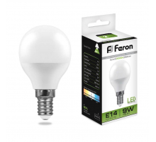 Лампа светодиодная Feron E14 9W 4000K Шар Матовая LB-550 25802 Лампа светодиодная Feron E14 9W 4000K Шар Матовая LB-550 25802