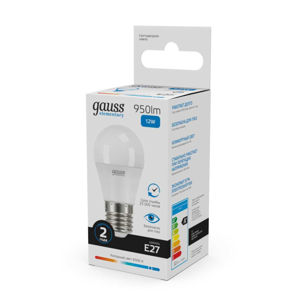 Лампа светодиодная Gauss E27 12W 6500K матовая 53232