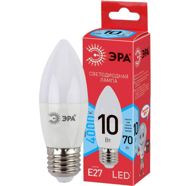 Лампа светодиодная ЭРА E27 10W 4000K матовая LED B35-10W-840-E27 R Б0050696 Лампа светодиодная ЭРА E27 10W 4000K матовая LED B35-10W-840-E27 R Б0050696