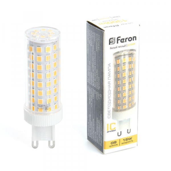Лампа светодиодная Feron G9 15W 2700K прозрачная LB-437 38212 Лампа светодиодная Feron G9 15W 2700K прозрачная LB-437 38212