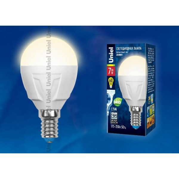 Лампа светодиодная Uniel E14 7W 3000K матовая LED-G45 7W/WW/E14/FR PLP01WH UL-00002419 Лампа светодиодная Uniel E14 7W 3000K матовая LED-G45 7W/WW/E14/FR PLP01WH UL-00002419