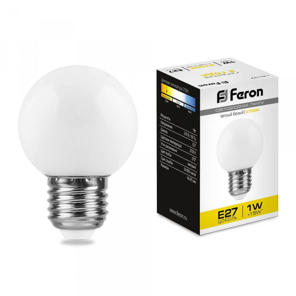 Лампа светодиодная Feron E27 1W 2700K матовая LB-37 25878 Лампа светодиодная Feron E27 1W 2700K матовая LB-37 25878