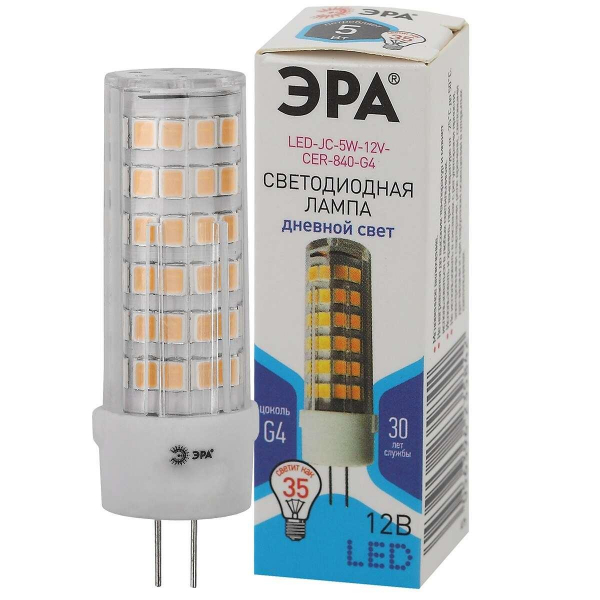 Лампа светодиодная ЭРА LED JC-5W-12V-CER-840-G4 Б0056750 Лампа светодиодная ЭРА LED JC-5W-12V-CER-840-G4 Б0056750