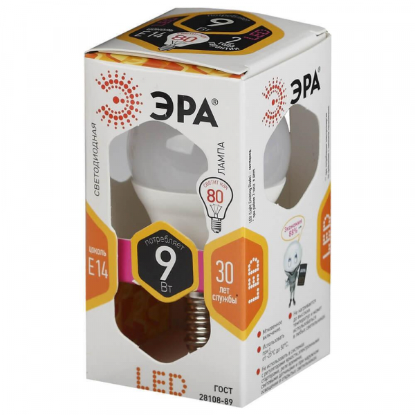 Лампа светодиодная ЭРА E14 9W 2700K матовая LED P45-9W-827-E14 Б0029041 Лампа светодиодная ЭРА E14 9W 2700K матовая LED P45-9W-827-E14 Б0029041