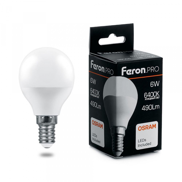 Лампа светодиодная Feron Pro E27 6W 6400K матовая LB-1406 38067 Лампа светодиодная Feron Pro E27 6W 6400K матовая LB-1406 38067