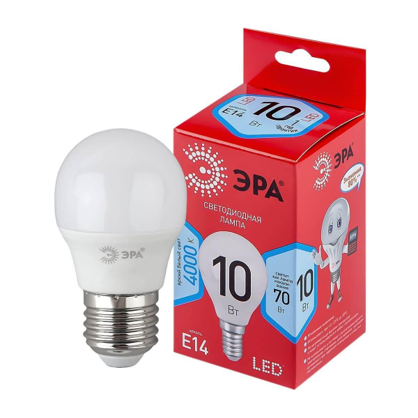 Лампа светодиодная ЭРА E14 10W 4000K матовая LED P45-10W-840-E14 R Б0050233 Лампа светодиодная ЭРА E14 10W 4000K матовая LED P45-10W-840-E14 R Б0050233